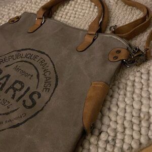 Paris Aeroport Women's Shoulder Bag in Brown and Tan Canvas - Toten